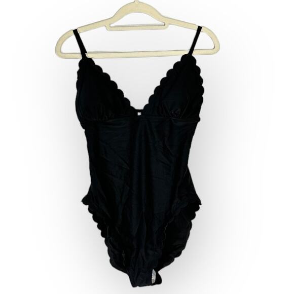 J.Crew Factory Scalloped One-Piece Swimsuit Women's Small Black NWT - Picture 3 of 11